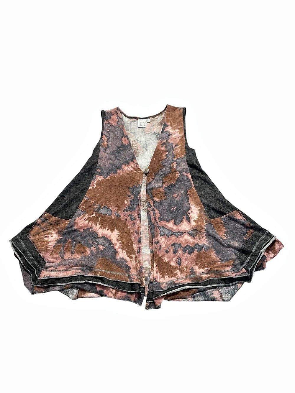 Parsley & Sage Tie Dye Sleeveless Cardigan Vest Asymmetrical Sharkbite Hem Med